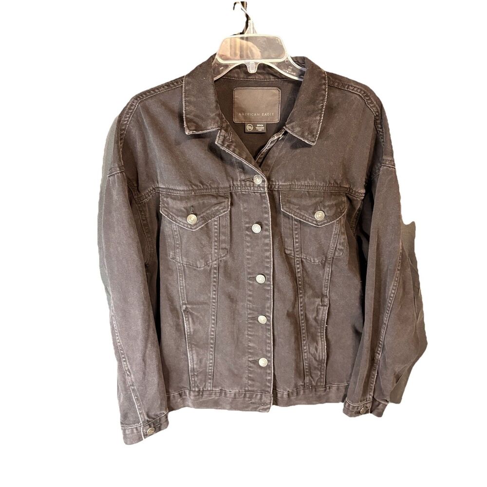 Women’s American Eagle Oversized Washed Black Denim Jacket - Size SM